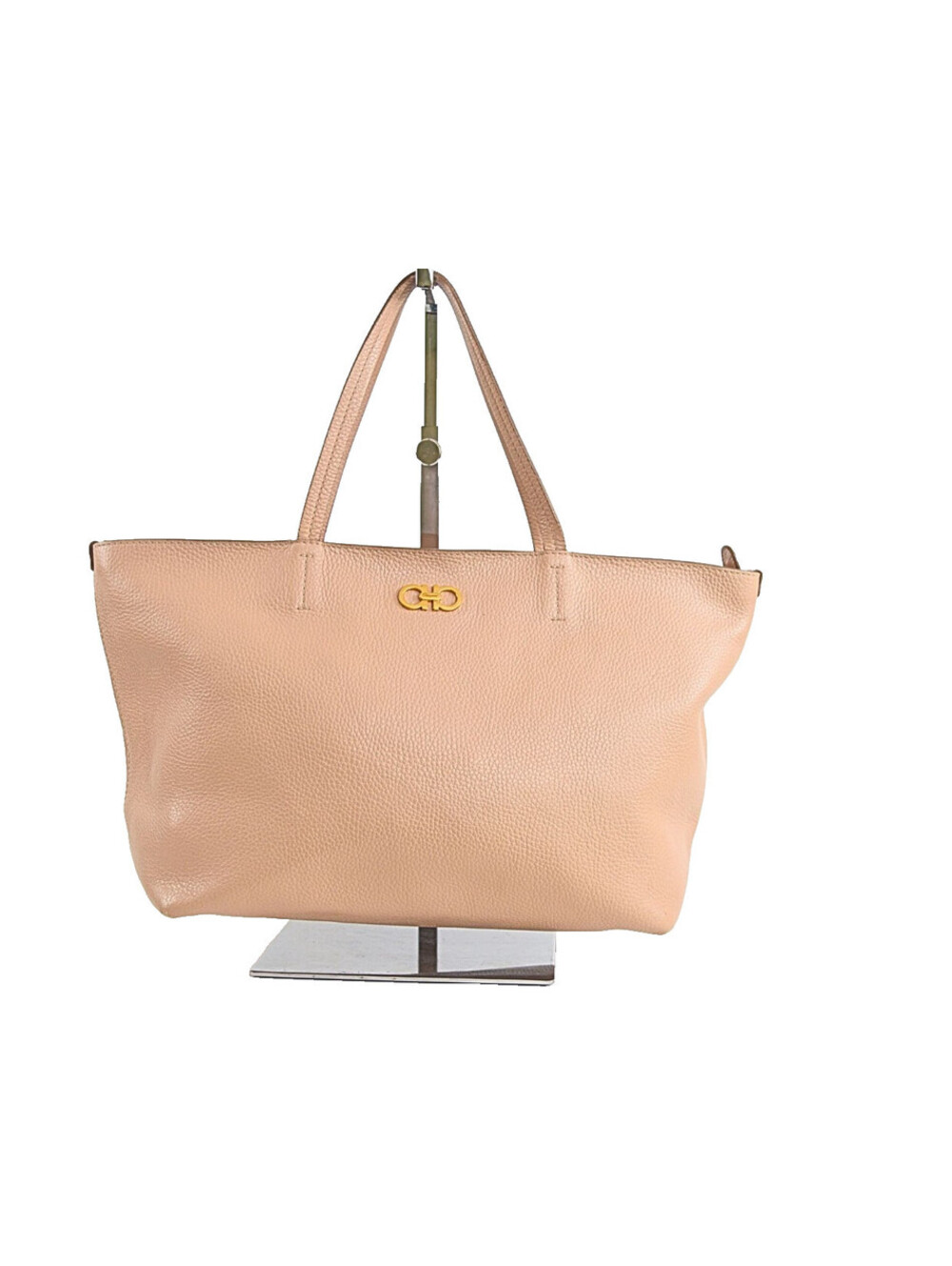 Salvatore Ferragamo Gancini Tote Bag Leather Pink Gold Tone Auth